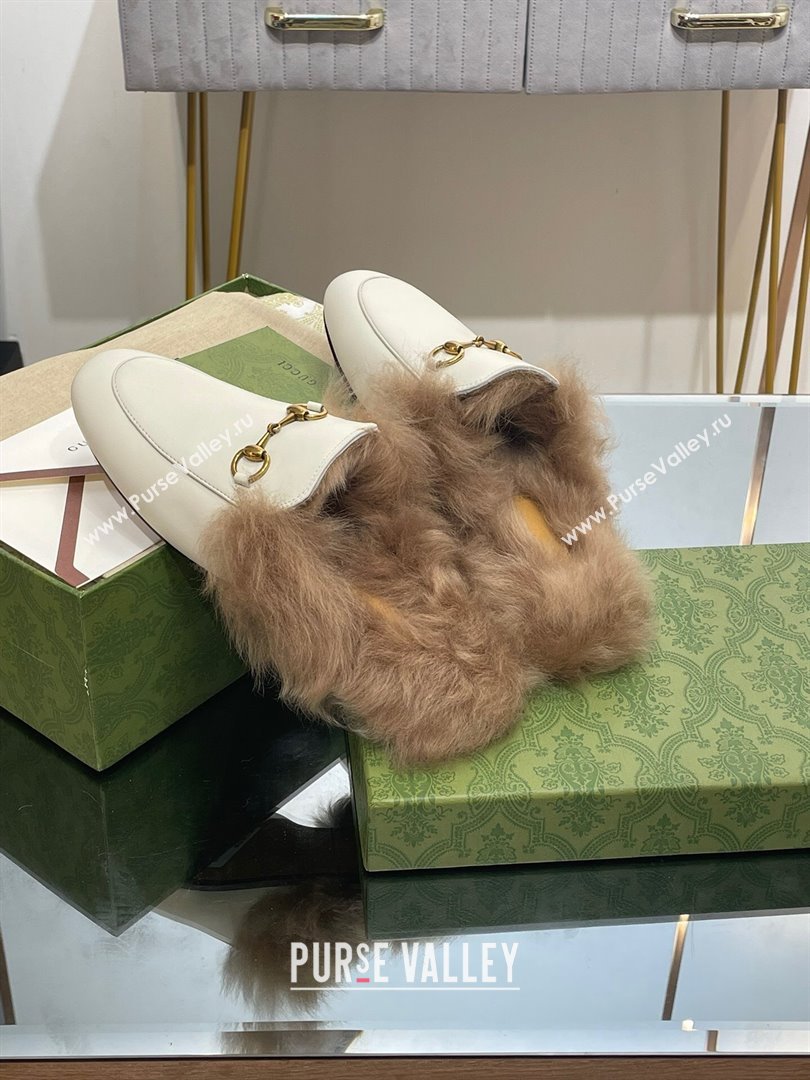Gucci Wool Fur 2015 Re-Edition womens Princetown Slipper with Horsebit 397749 Leather White 2023 (modeng-23103032)
