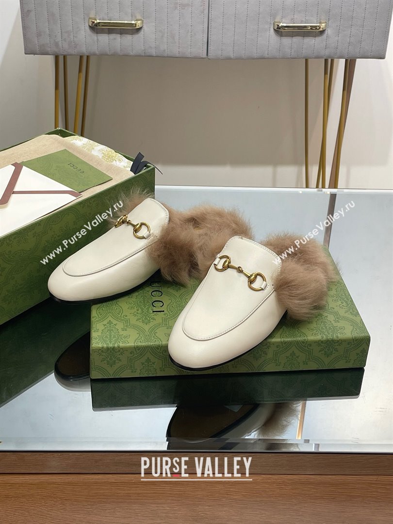 Gucci Wool Fur 2015 Re-Edition womens Princetown Slipper with Horsebit 397749 Leather White 2023 (modeng-23103032)
