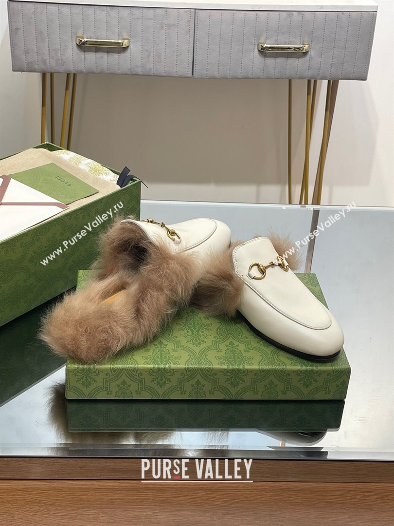 Gucci Wool Fur 2015 Re-Edition womens Princetown Slipper with Horsebit 397749 Leather White 2023 (modeng-23103032)