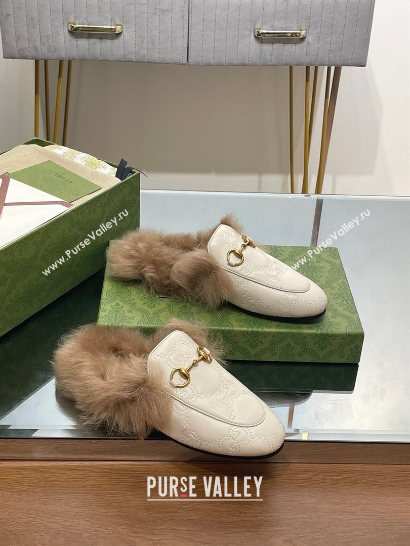 Gucci Wool Fur 2015 Re-Edition womens Princetown Slipper with Horsebit 397749 Leather GG White 2023 (modeng-23103038)