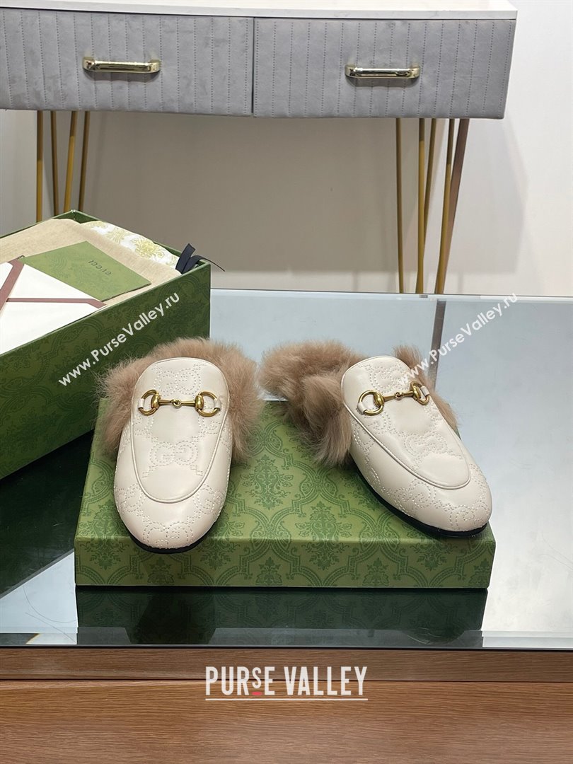 Gucci Wool Fur 2015 Re-Edition womens Princetown Slipper with Horsebit 397749 Leather GG White 2023 (modeng-23103038)