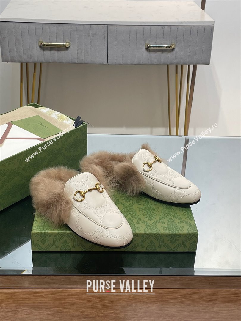 Gucci Wool Fur 2015 Re-Edition womens Princetown Slipper with Horsebit 397749 Leather GG White 2023 (modeng-23103038)