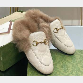 Gucci Wool Fur 2015 Re-Edition womens Princetown Slipper with Horsebit 397749 Leather GG White 2023 (modeng-23103038)