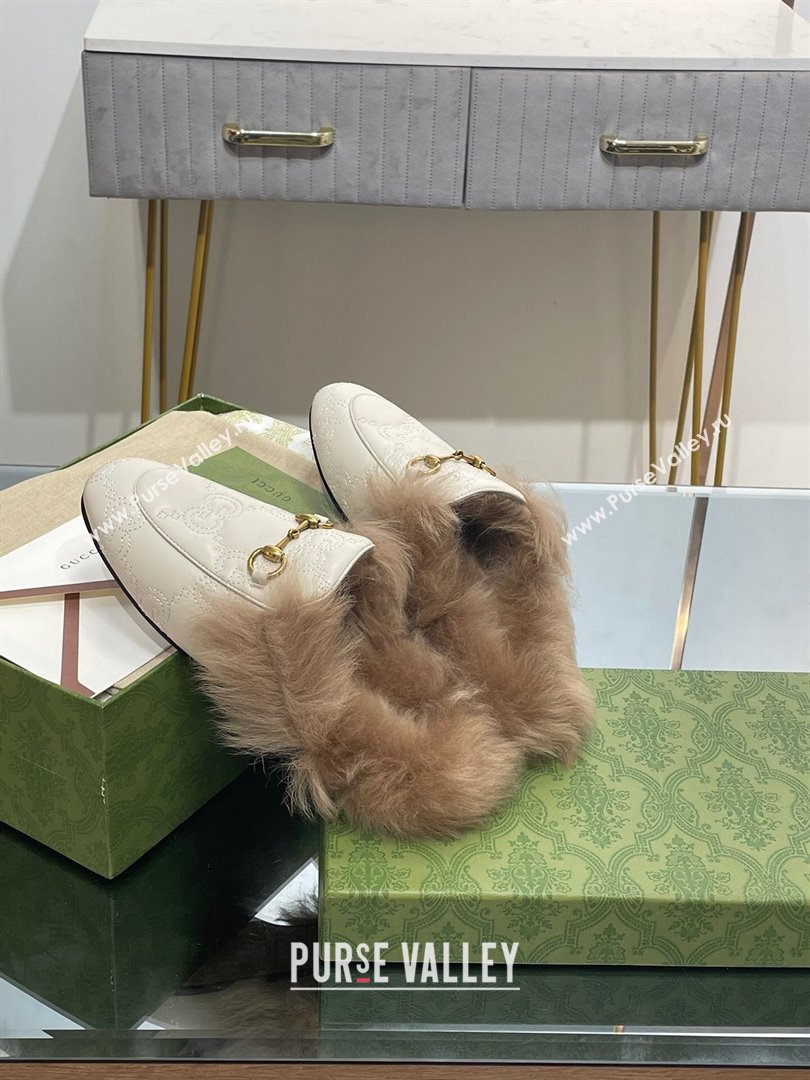 Gucci Wool Fur 2015 Re-Edition womens Princetown Slipper with Horsebit 397749 Leather GG White 2023 (modeng-23103038)