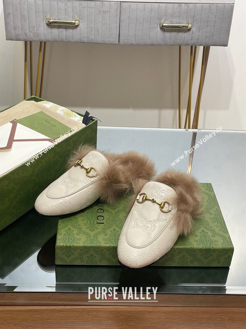 Gucci Wool Fur 2015 Re-Edition womens Princetown Slipper with Horsebit 397749 Leather GG White 2023 (modeng-23103038)