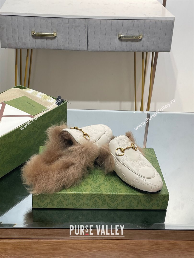 Gucci Wool Fur 2015 Re-Edition womens Princetown Slipper with Horsebit 397749 Leather GG White 2023 (modeng-23103038)