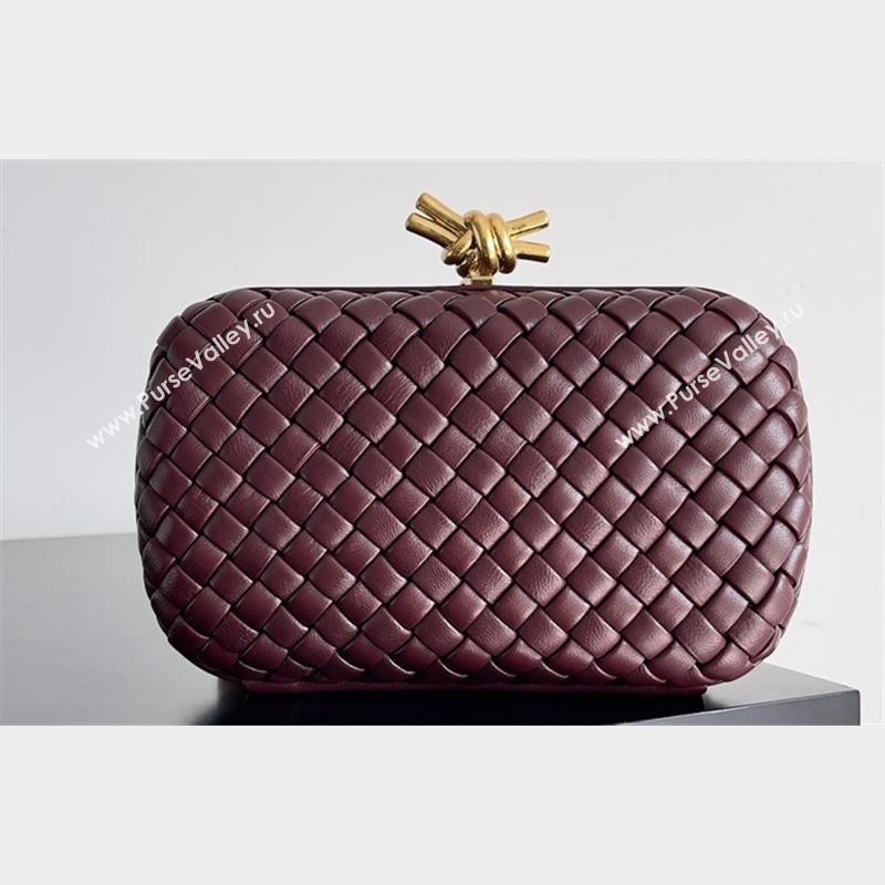 Bottega Veneta Padded Intreccio leather Knot Minaudiere clutch Bag Burgundy 2023 (misu-23110139)