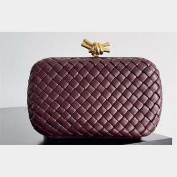 Bottega Veneta Padded Intreccio leather Knot Minaudiere clutch Bag Burgundy 2023 (misu-23110139)
