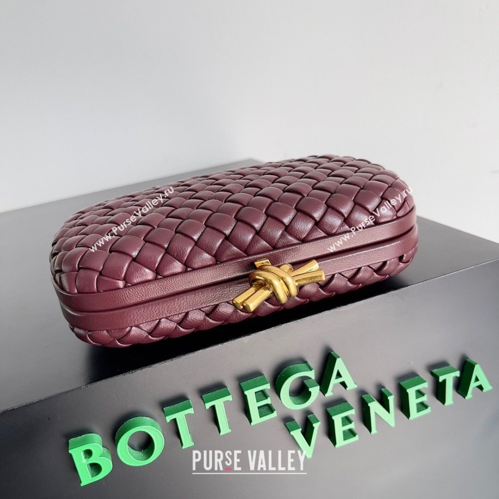 Bottega Veneta Padded Intreccio leather Knot Minaudiere clutch Bag Burgundy 2023 (misu-23110139)