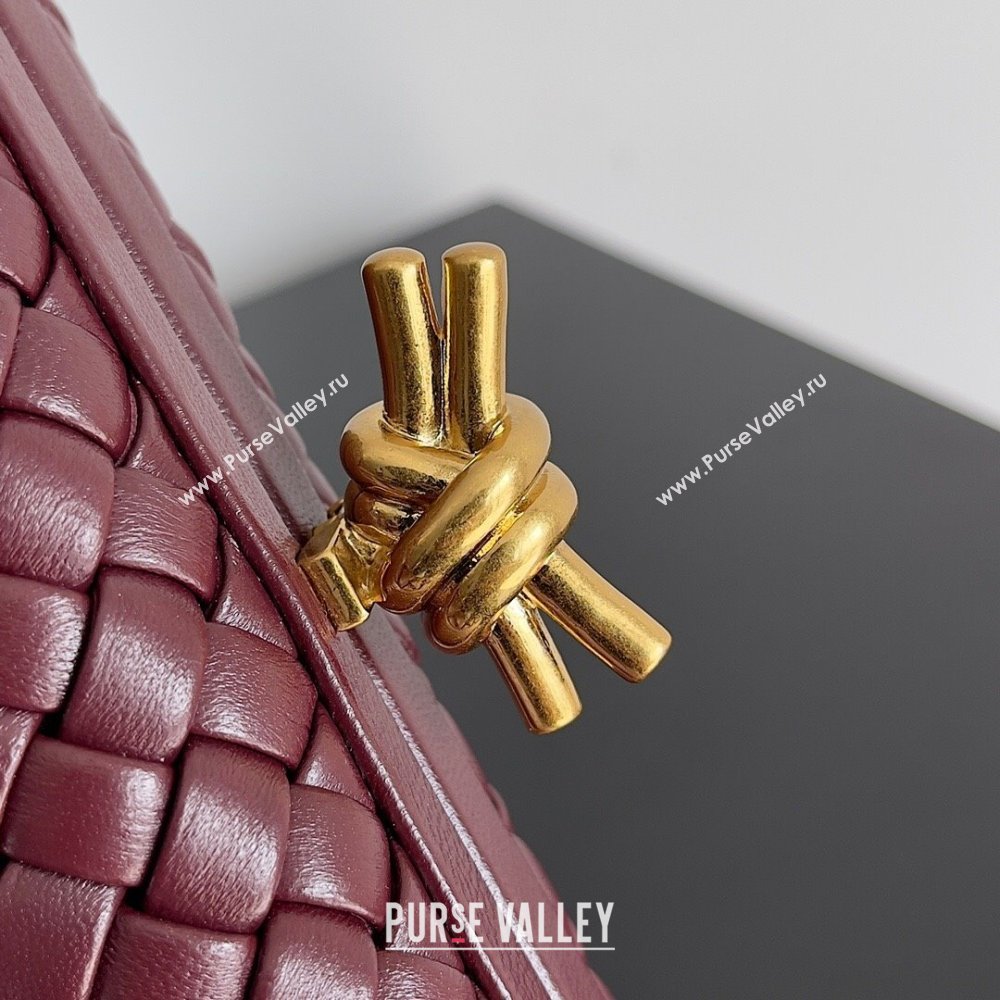 Bottega Veneta Padded Intreccio leather Knot Minaudiere clutch Bag Burgundy 2023 (misu-23110139)