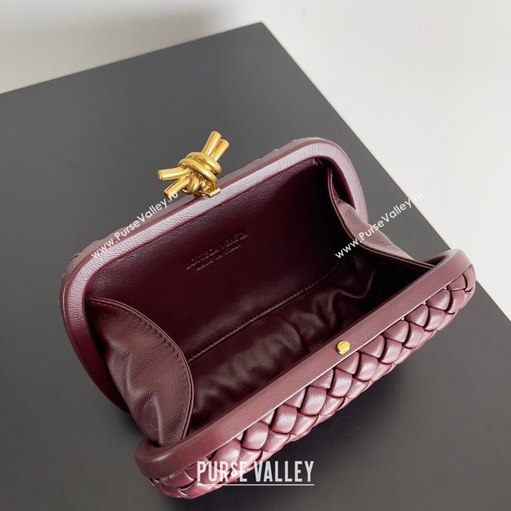 Bottega Veneta Padded Intreccio leather Knot Minaudiere clutch Bag Burgundy 2023 (misu-23110139)
