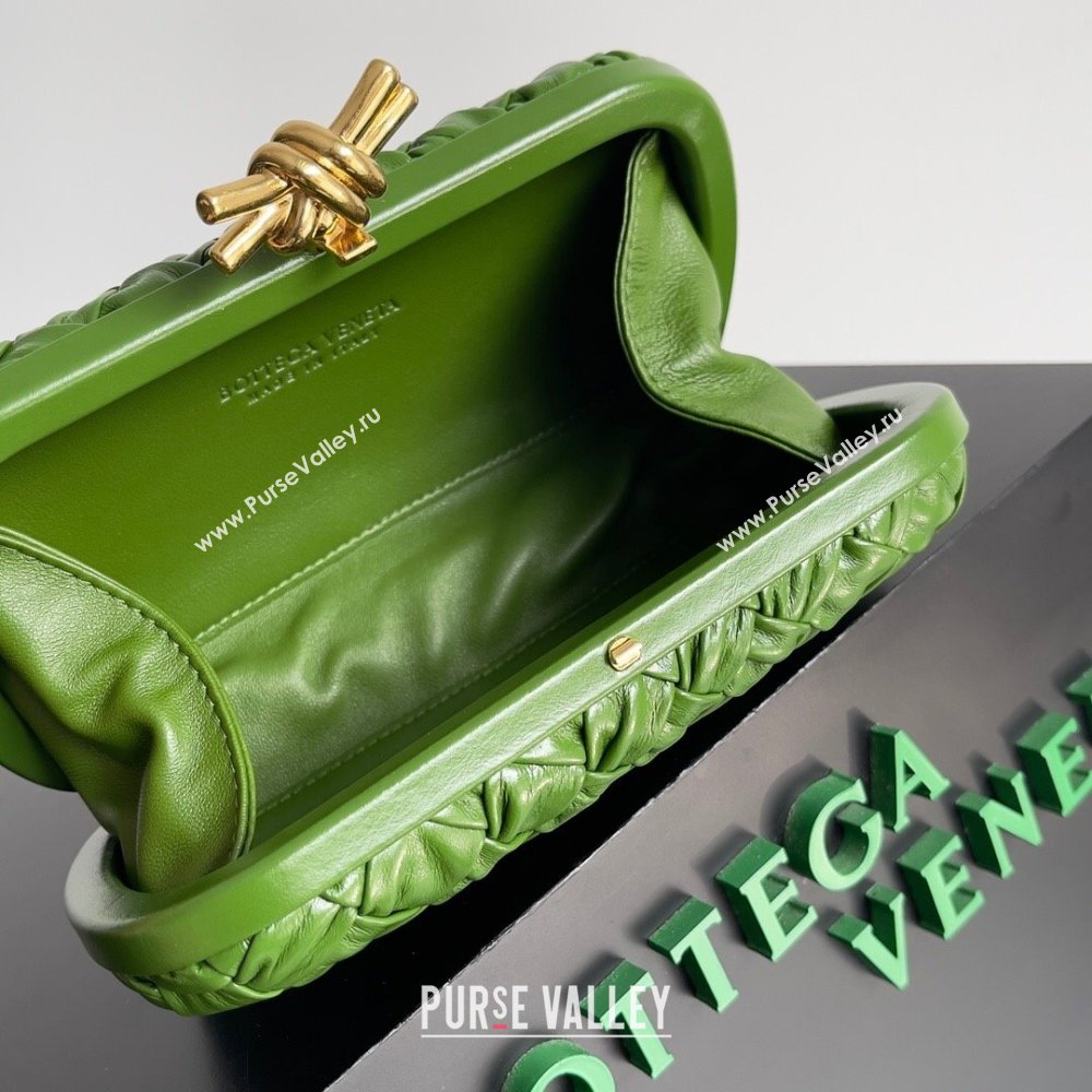 Bottega Veneta Foulard Intreccio leather Knot Minaudiere clutch Bag Green 01 2023 (misu-23110124)
