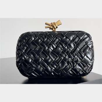 Bottega Veneta Foulard Intreccio leather Knot Minaudiere clutch Bag Black 2023 (misu-23110127)
