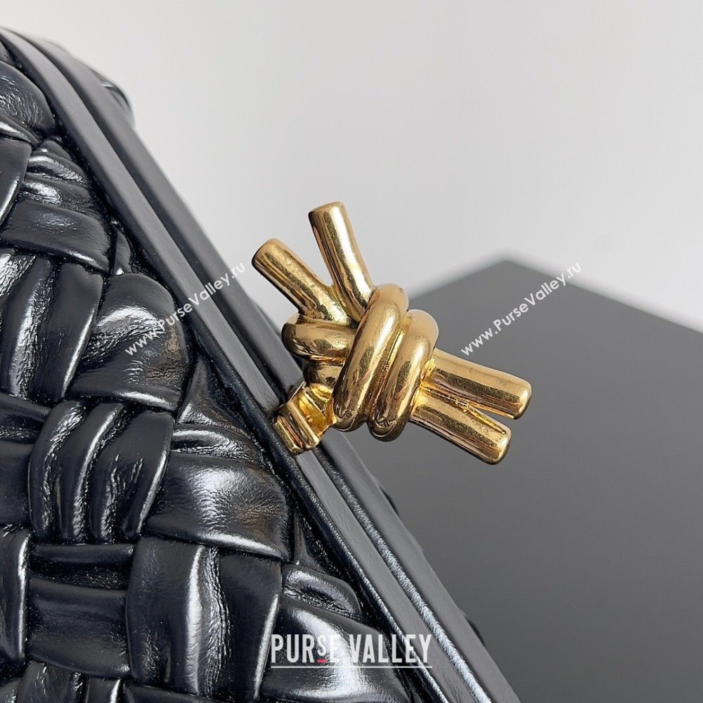 Bottega Veneta Foulard Intreccio leather Knot Minaudiere clutch Bag Black 2023 (misu-23110127)