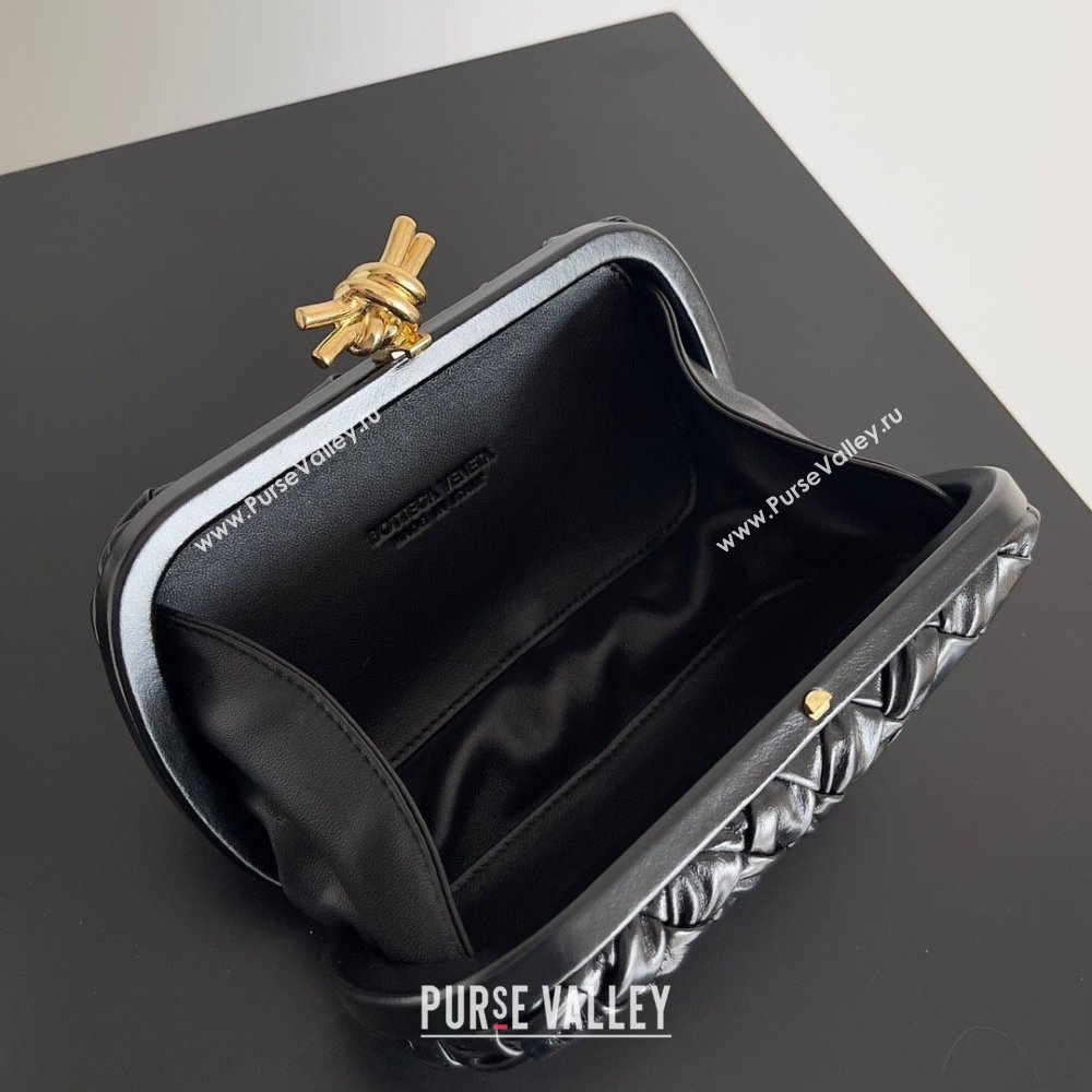 Bottega Veneta Foulard Intreccio leather Knot Minaudiere clutch Bag Black 2023 (misu-23110127)