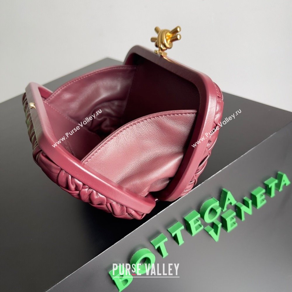 Bottega Veneta Foulard Intreccio leather Knot Minaudiere clutch Bag Burgundy 2023 (misu-23110128)