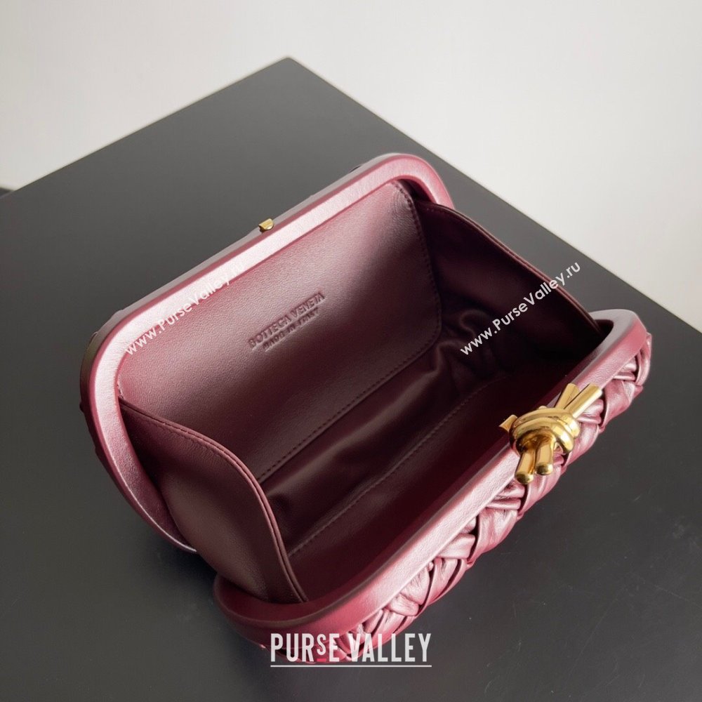 Bottega Veneta Foulard Intreccio leather Knot Minaudiere clutch Bag Burgundy 2023 (misu-23110128)