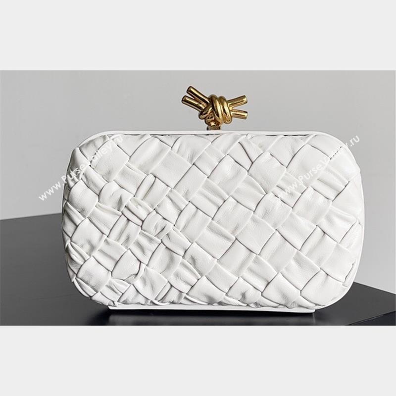 Bottega Veneta Foulard Intreccio leather Knot Minaudiere clutch Bag White 2023 (misu-23110129)