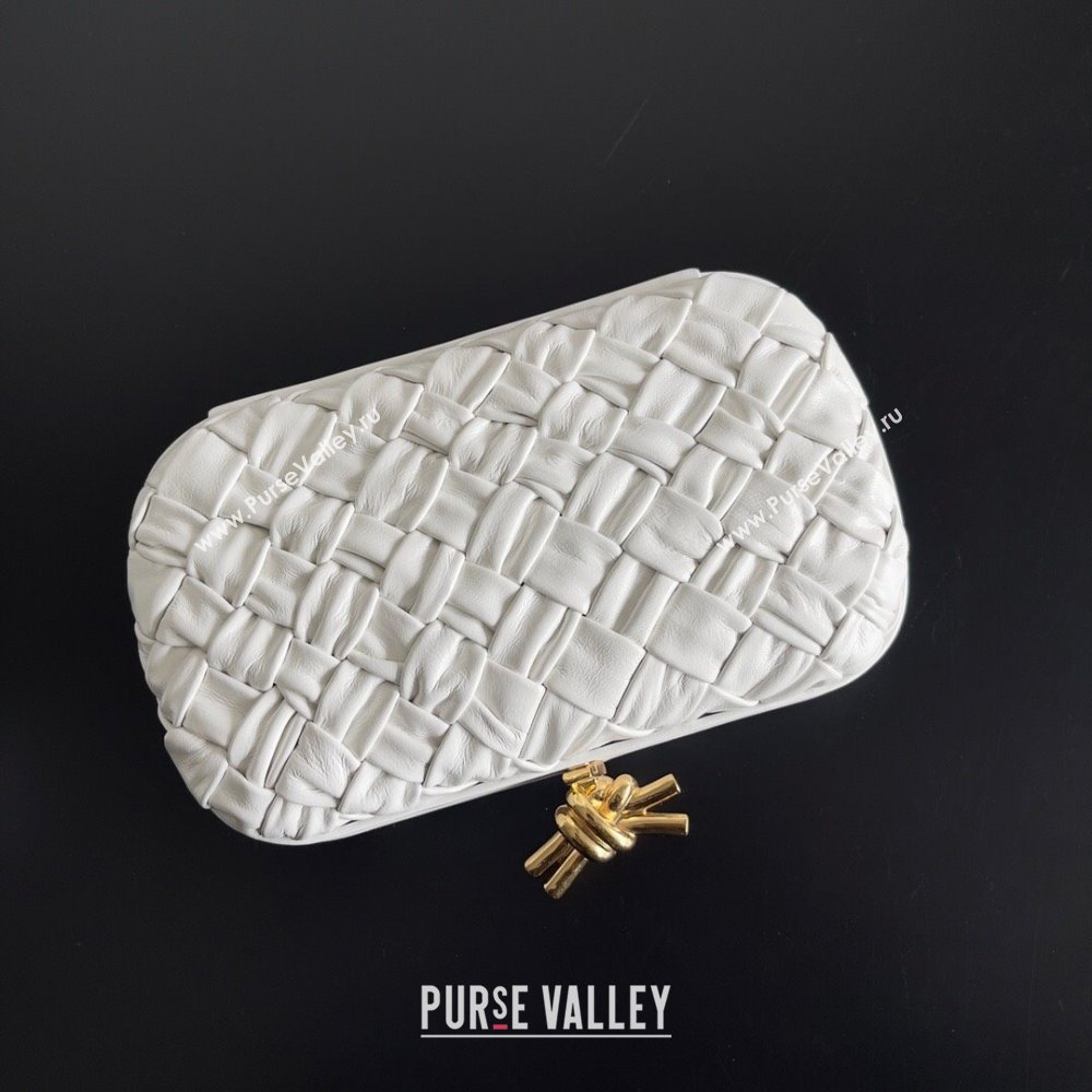 Bottega Veneta Foulard Intreccio leather Knot Minaudiere clutch Bag White 2023 (misu-23110129)