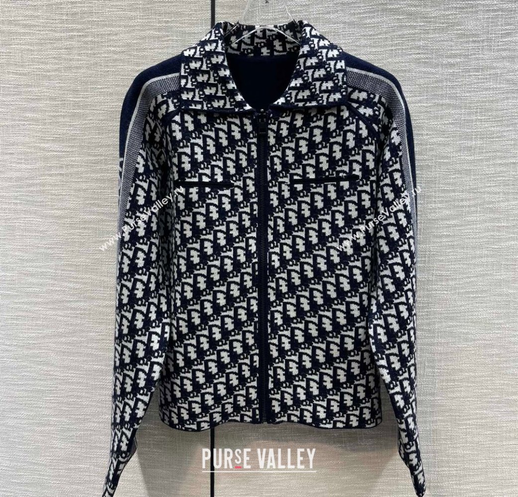 Dior Blue Dior Oblique Zipped Cardigan 2023 (milan-23110719)