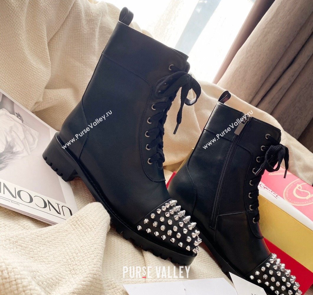 Christian Louboutin 3cm Spike-embellished TS Croc Low boots leather CL21 Studded Black 2023 (modeng-23111021)