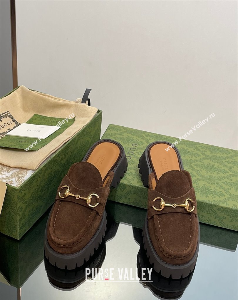 Gucci Womens Horsebit loafer slipper in Suede Coffee 2023 (modeng-23110903)