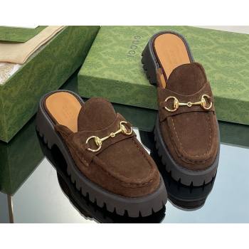 Gucci Womens Horsebit loafer slipper in Suede Coffee 2023 (modeng-23110903)