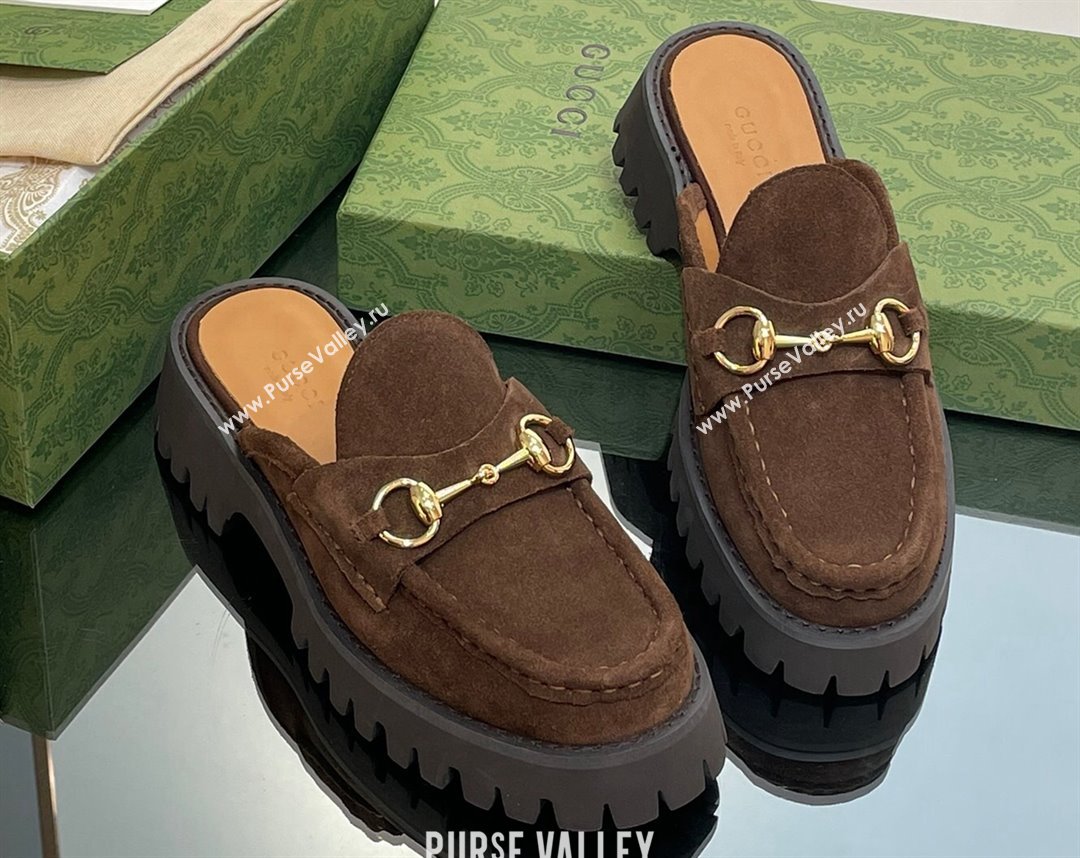Gucci Womens Horsebit loafer slipper in Suede Coffee 2023 (modeng-23110903)