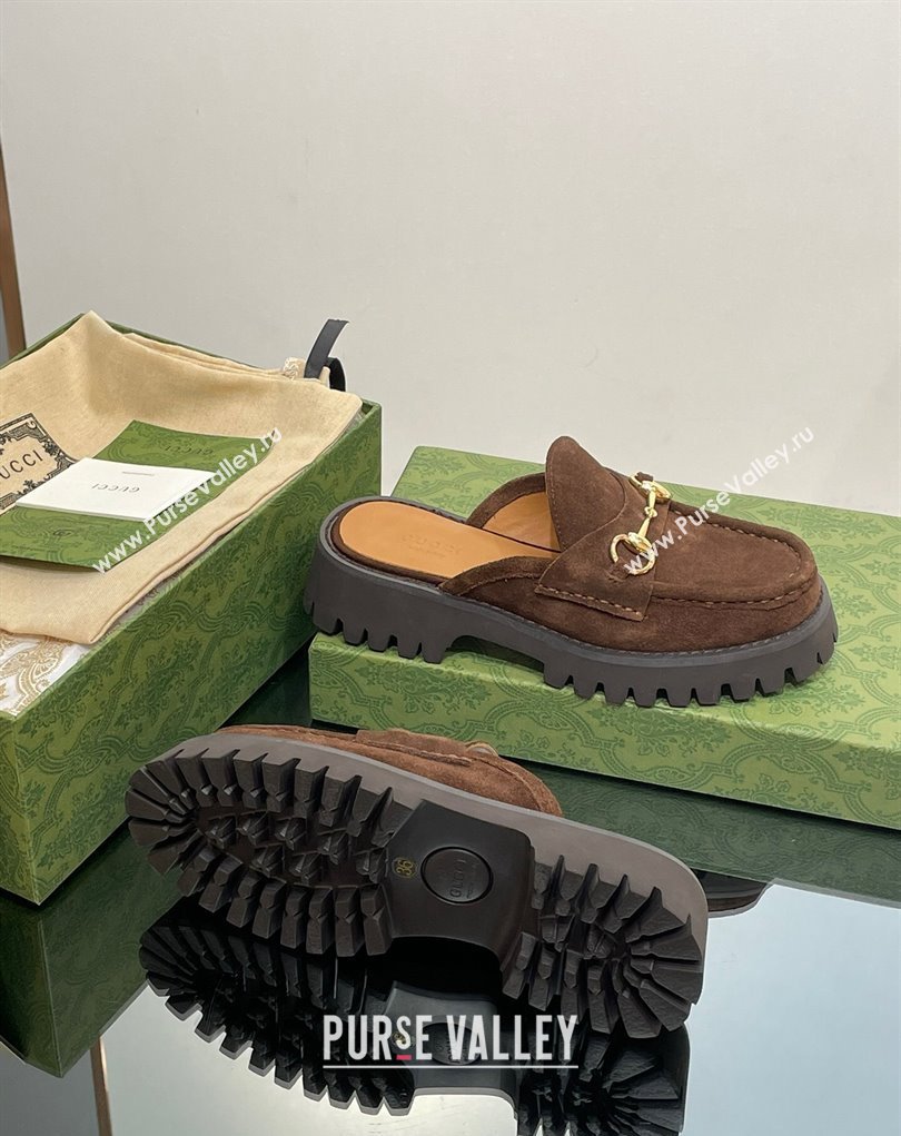 Gucci Womens Horsebit loafer slipper in Suede Coffee 2023 (modeng-23110903)