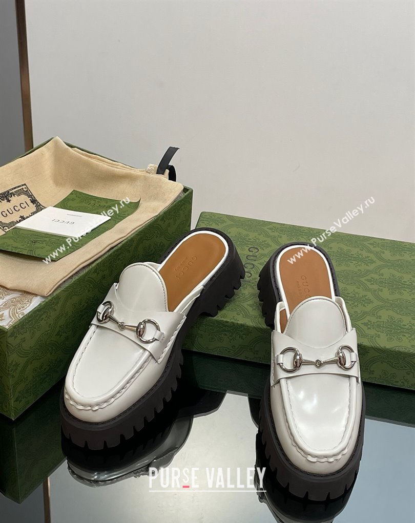 Gucci Womens Horsebit loafer slipper in Leather White 2023 (modeng-23110905)