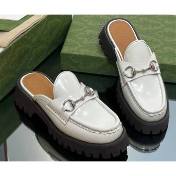 Gucci Womens Horsebit loafer slipper in Leather White 2023 (modeng-23110905)