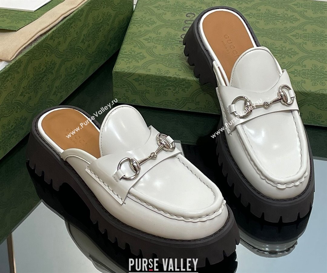 Gucci Womens Horsebit loafer slipper in Leather White 2023 (modeng-23110905)