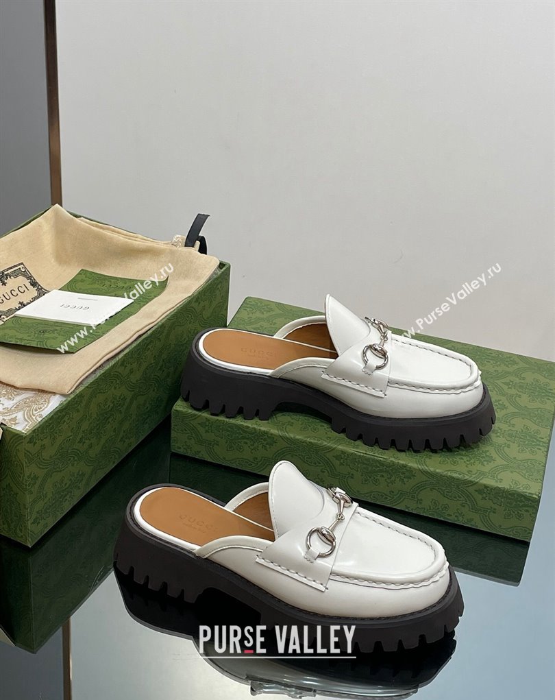 Gucci Womens Horsebit loafer slipper in Leather White 2023 (modeng-23110905)