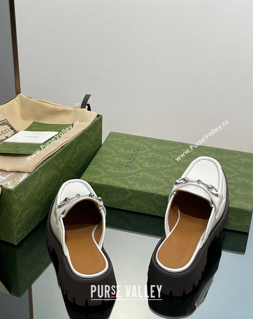 Gucci Womens Horsebit loafer slipper in Leather White 2023 (modeng-23110905)