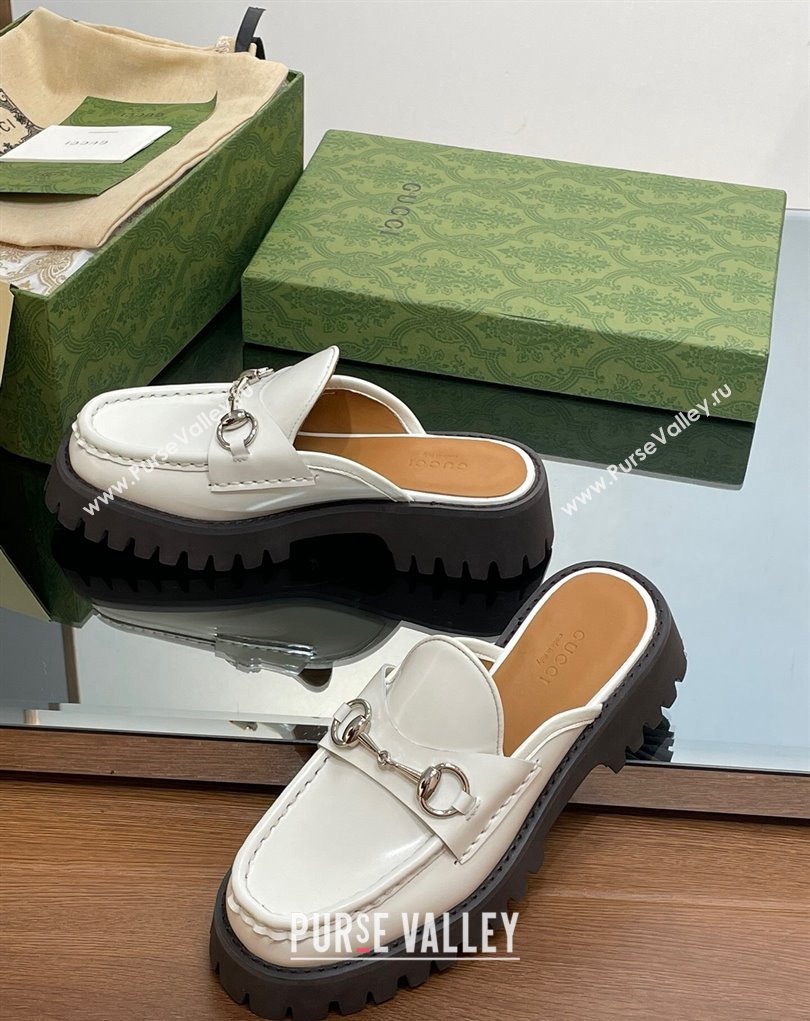 Gucci Womens Horsebit loafer slipper in Leather White 2023 (modeng-23110905)