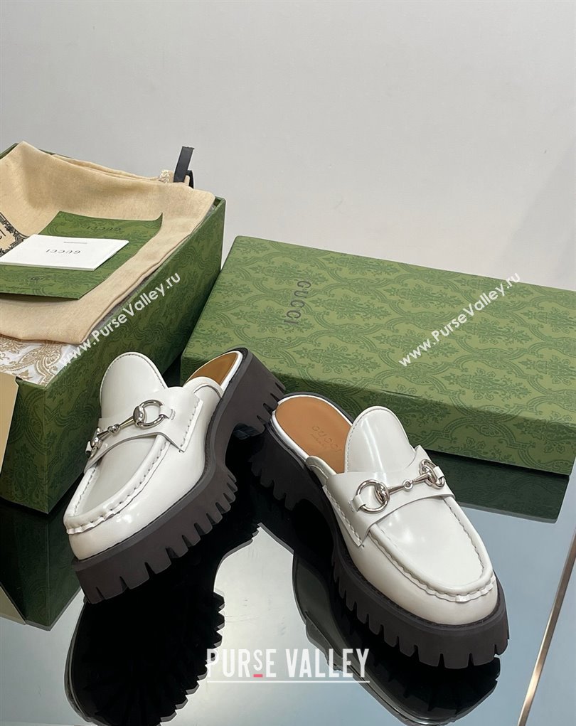 Gucci Womens Horsebit loafer slipper in Leather White 2023 (modeng-23110905)
