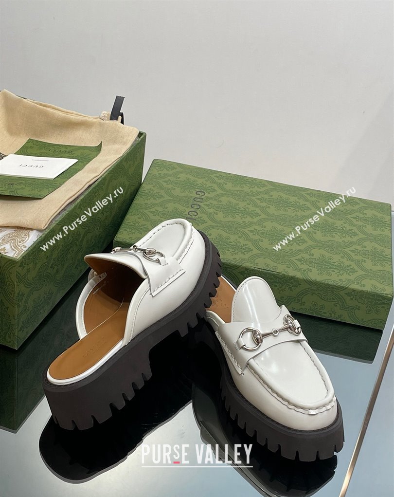 Gucci Womens Horsebit loafer slipper in Leather White 2023 (modeng-23110905)
