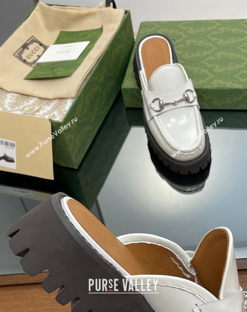 Gucci Womens Horsebit loafer slipper in Leather White 2023 (modeng-23110905)