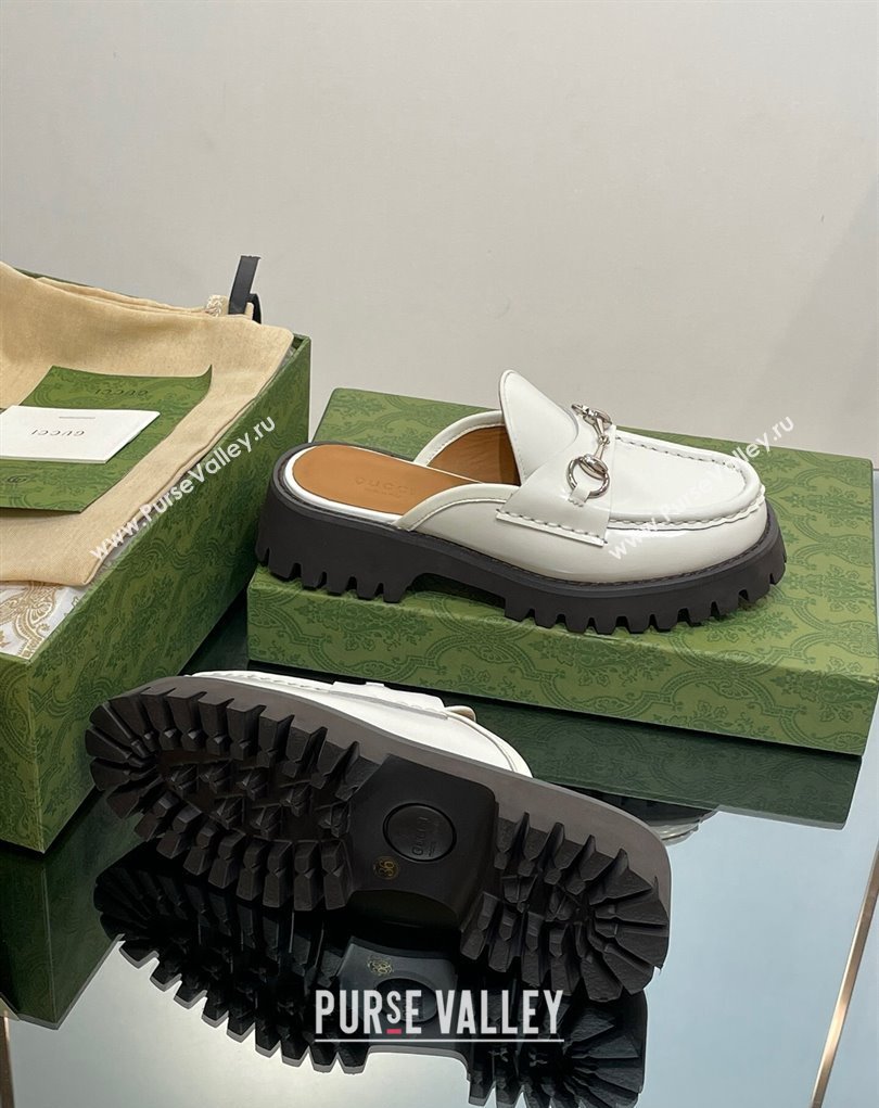 Gucci Womens Horsebit loafer slipper in Leather White 2023 (modeng-23110905)