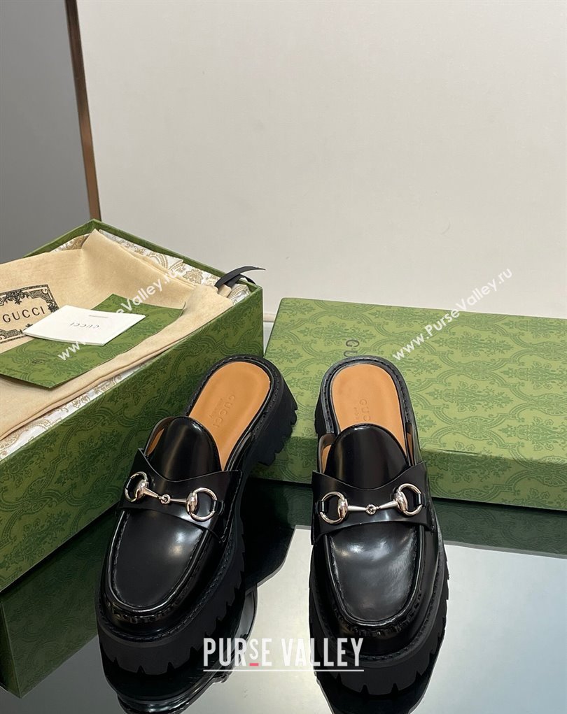 Gucci Womens Horsebit loafer slipper in Leather Black 2023 (modeng-23110904)