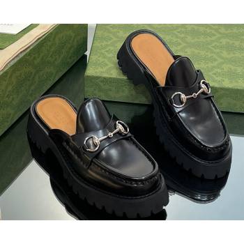 Gucci Womens Horsebit loafer slipper in Leather Black 2023 (modeng-23110904)