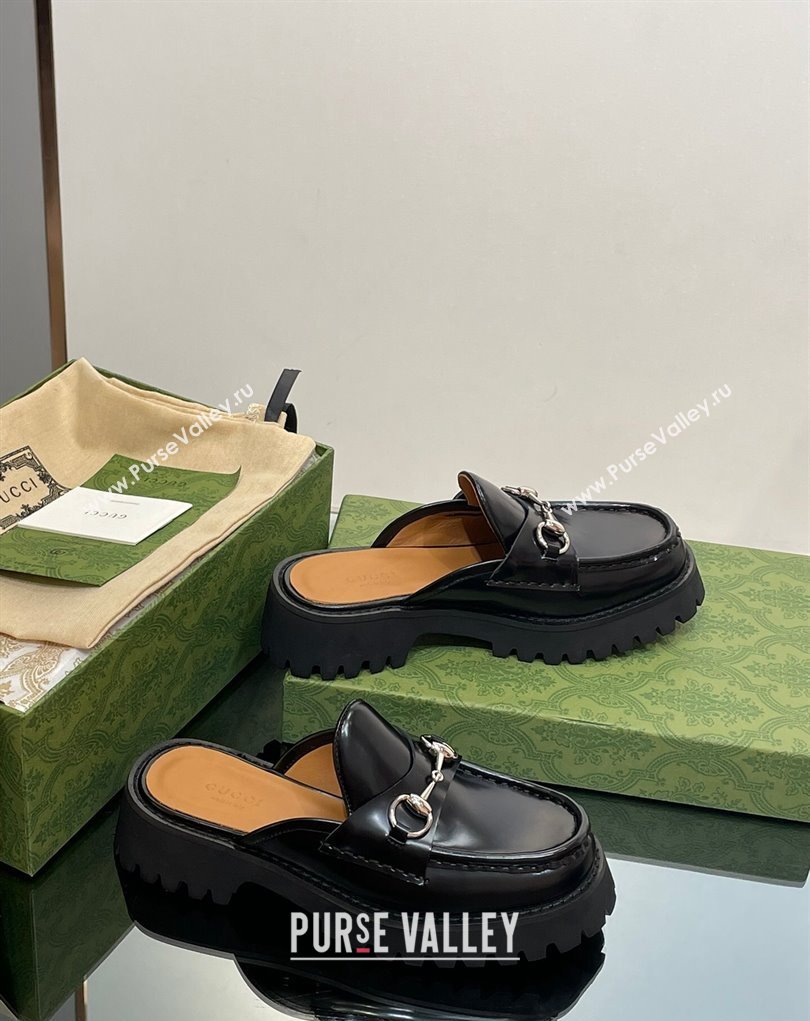 Gucci Womens Horsebit loafer slipper in Leather Black 2023 (modeng-23110904)