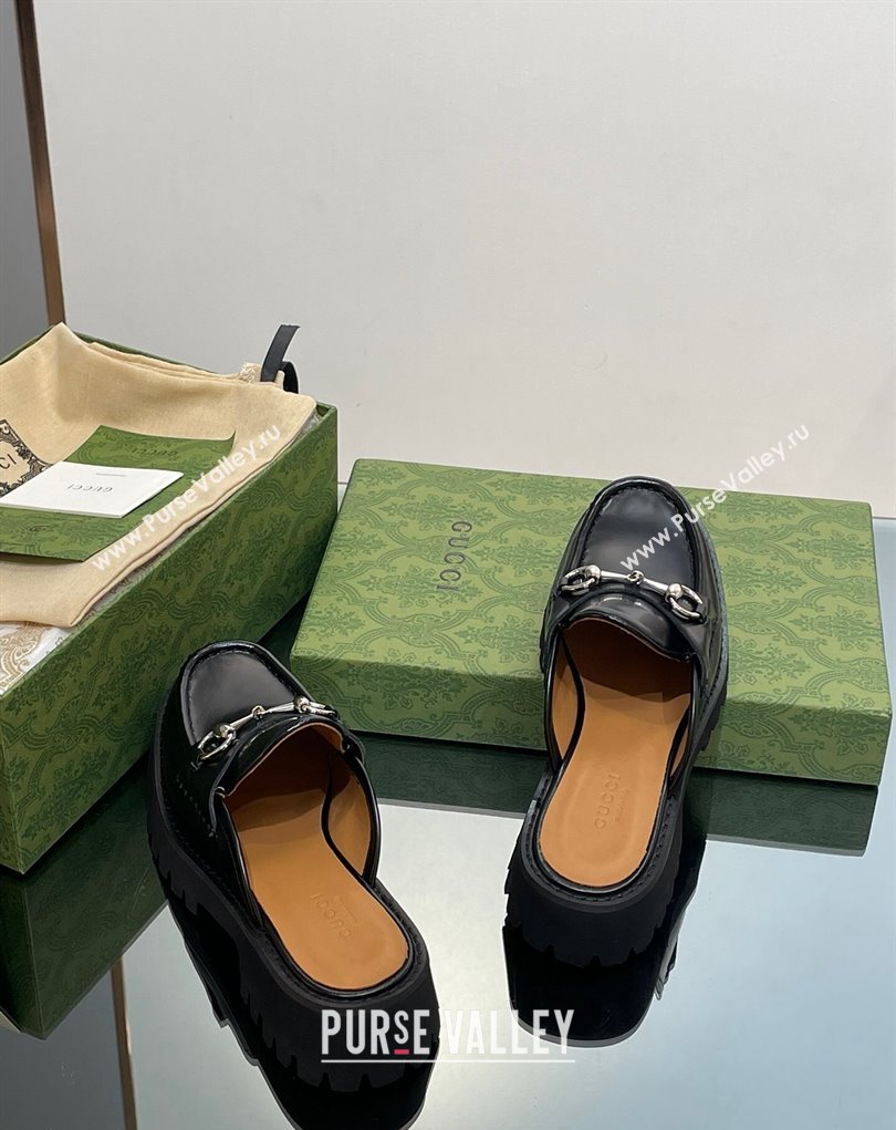 Gucci Womens Horsebit loafer slipper in Leather Black 2023 (modeng-23110904)