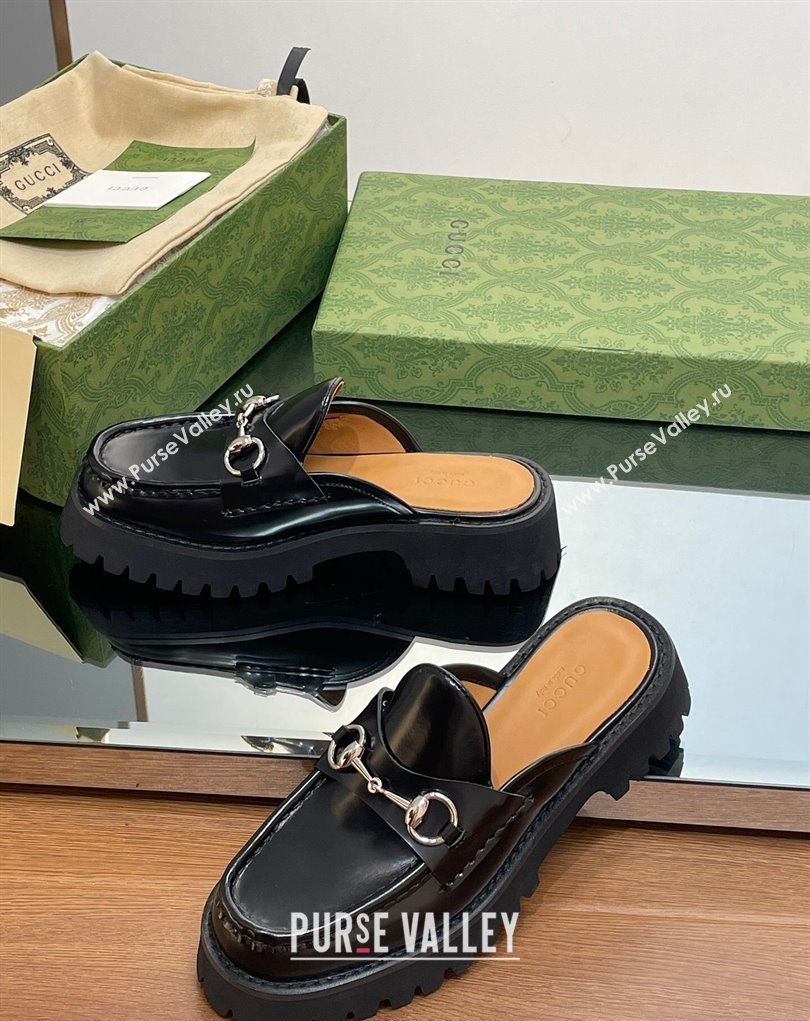 Gucci Womens Horsebit loafer slipper in Leather Black 2023 (modeng-23110904)