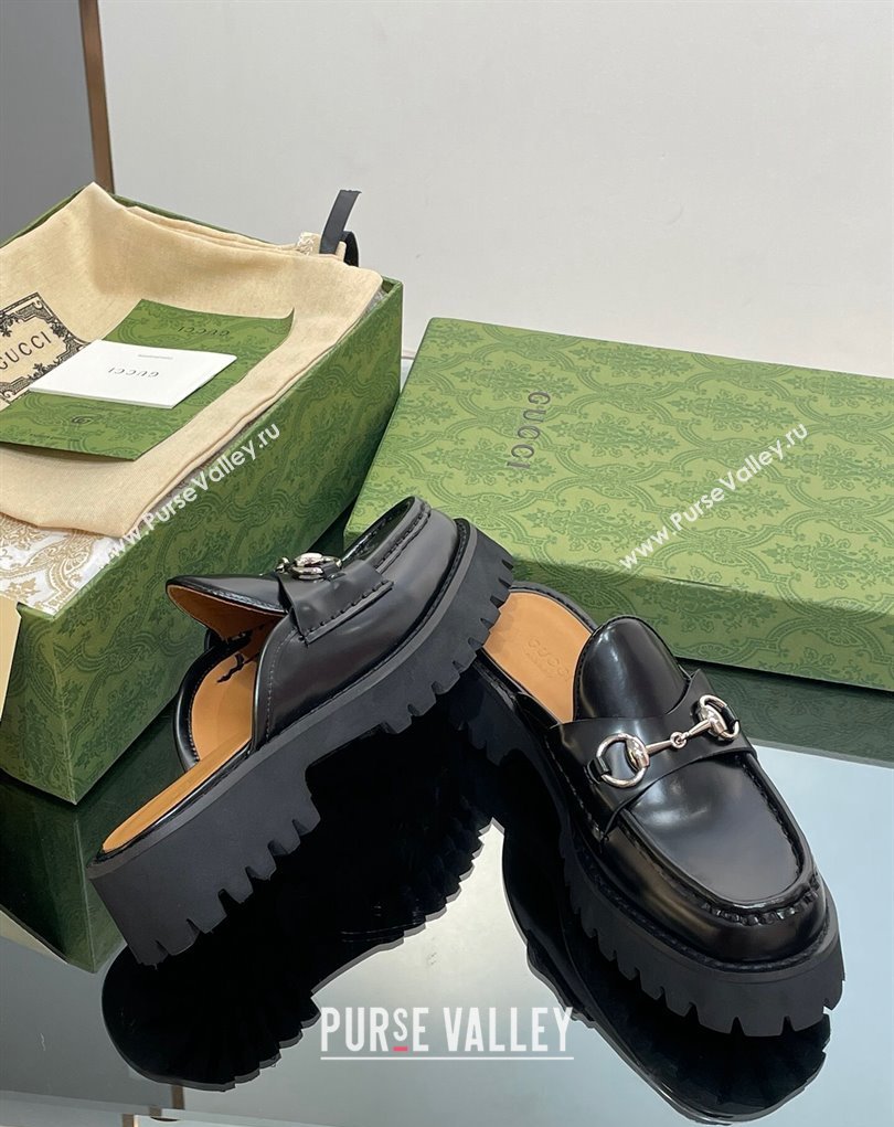 Gucci Womens Horsebit loafer slipper in Leather Black 2023 (modeng-23110904)