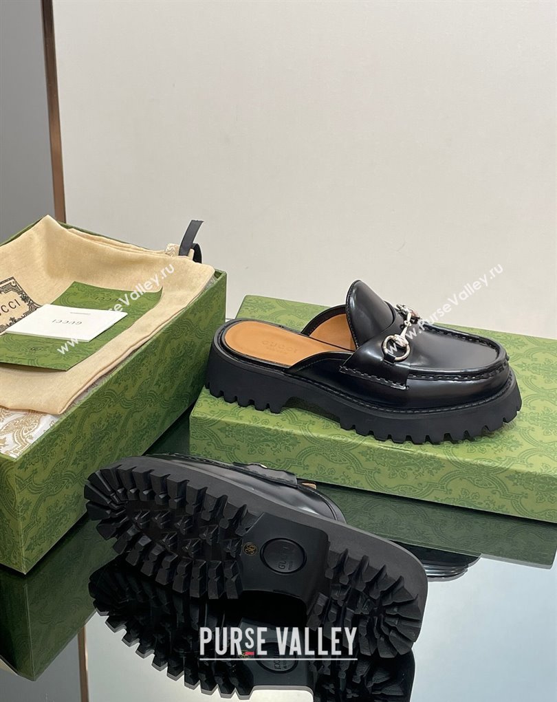 Gucci Womens Horsebit loafer slipper in Leather Black 2023 (modeng-23110904)