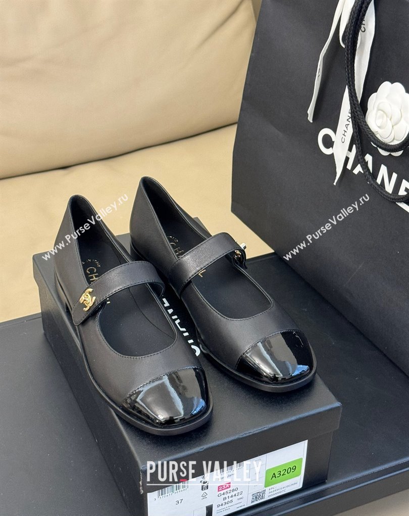 Chanel Lambskin and Patent Calfskin Mary Janes G45280 Black 2023 (kaola-23111103)