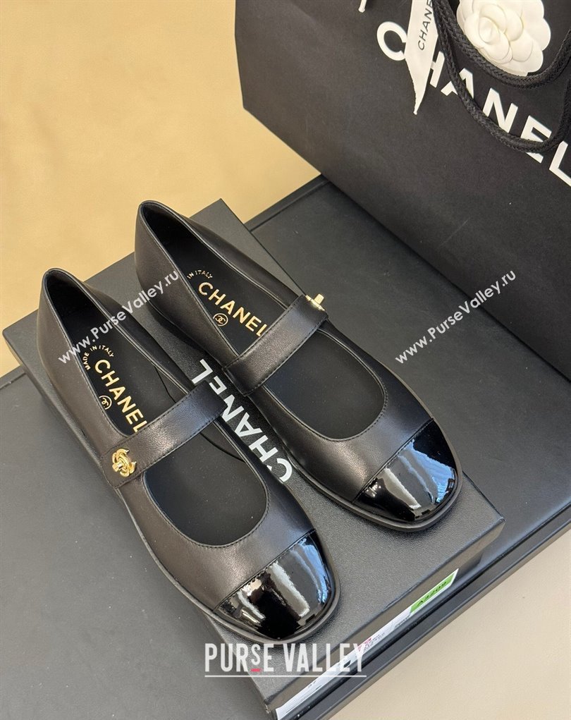 Chanel Lambskin and Patent Calfskin Mary Janes G45280 Black 2023 (kaola-23111103)