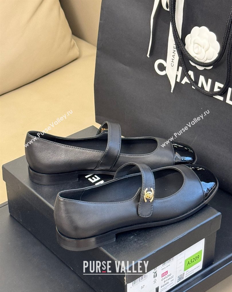Chanel Lambskin and Patent Calfskin Mary Janes G45280 Black 2023 (kaola-23111103)