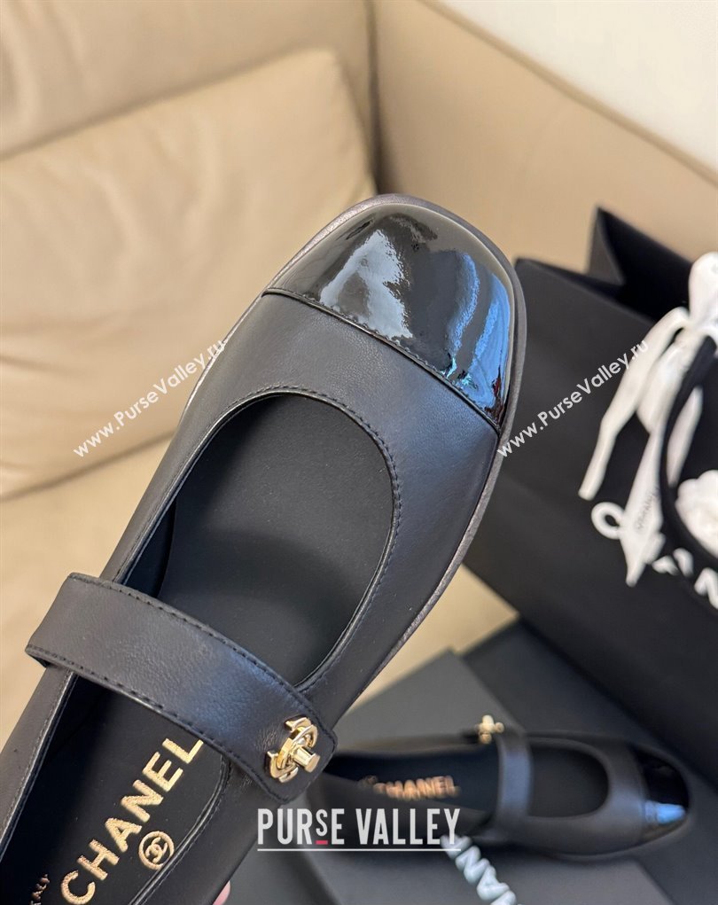 Chanel Lambskin and Patent Calfskin Mary Janes G45280 Black 2023 (kaola-23111103)